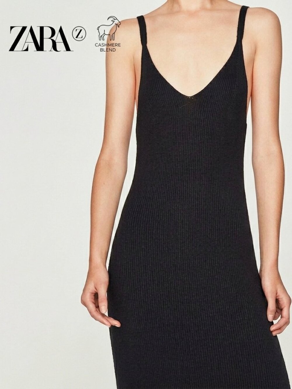 Zara Classic Cashmere Silk Blend Knit MaxiTank Dress with V Neck  - SZ M